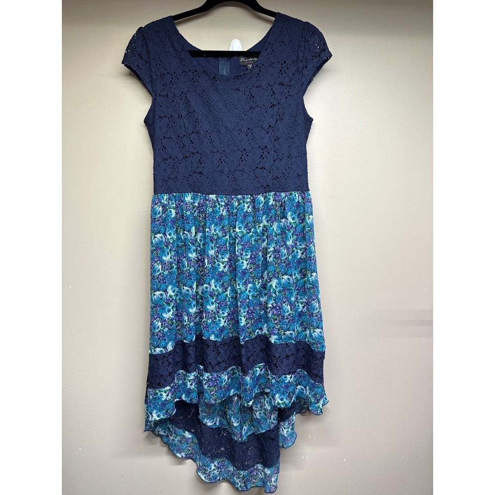 Disorderly Kids Navy Blue Lace Floral High‎ Low Dress Girls Size 20.5